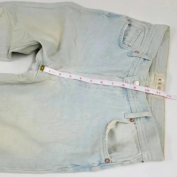 Free People Maggie Straight Leg Mid Rise Distressed Denim Jeans Paradise Blue - Picture 7 of 15